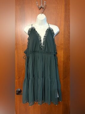New ASOS Dark Green Ruffle Tiered Spaghetti Strap Dress Size 12